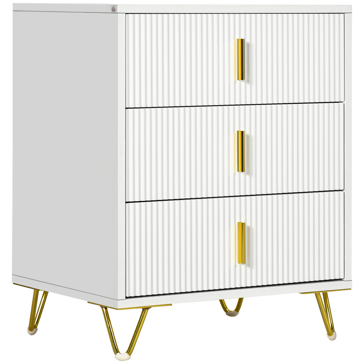 HOMCOM 3-Drawer White Chest of Drawers with Gold Accents