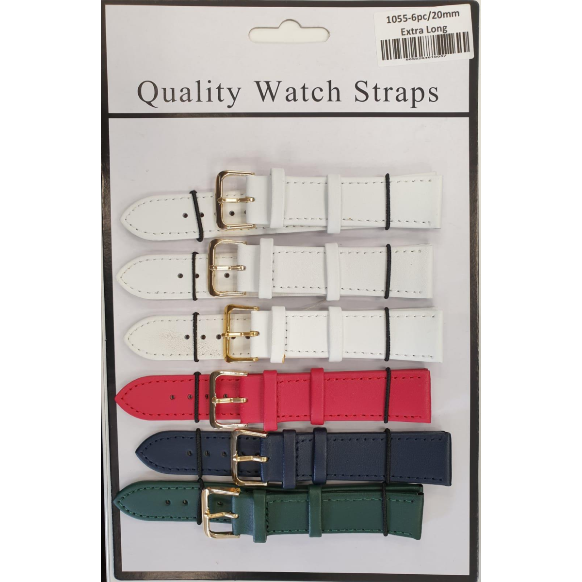 Pack of 6 Leather Extra Long Watch Straps, Assorted Colours, 22mm, 1055C