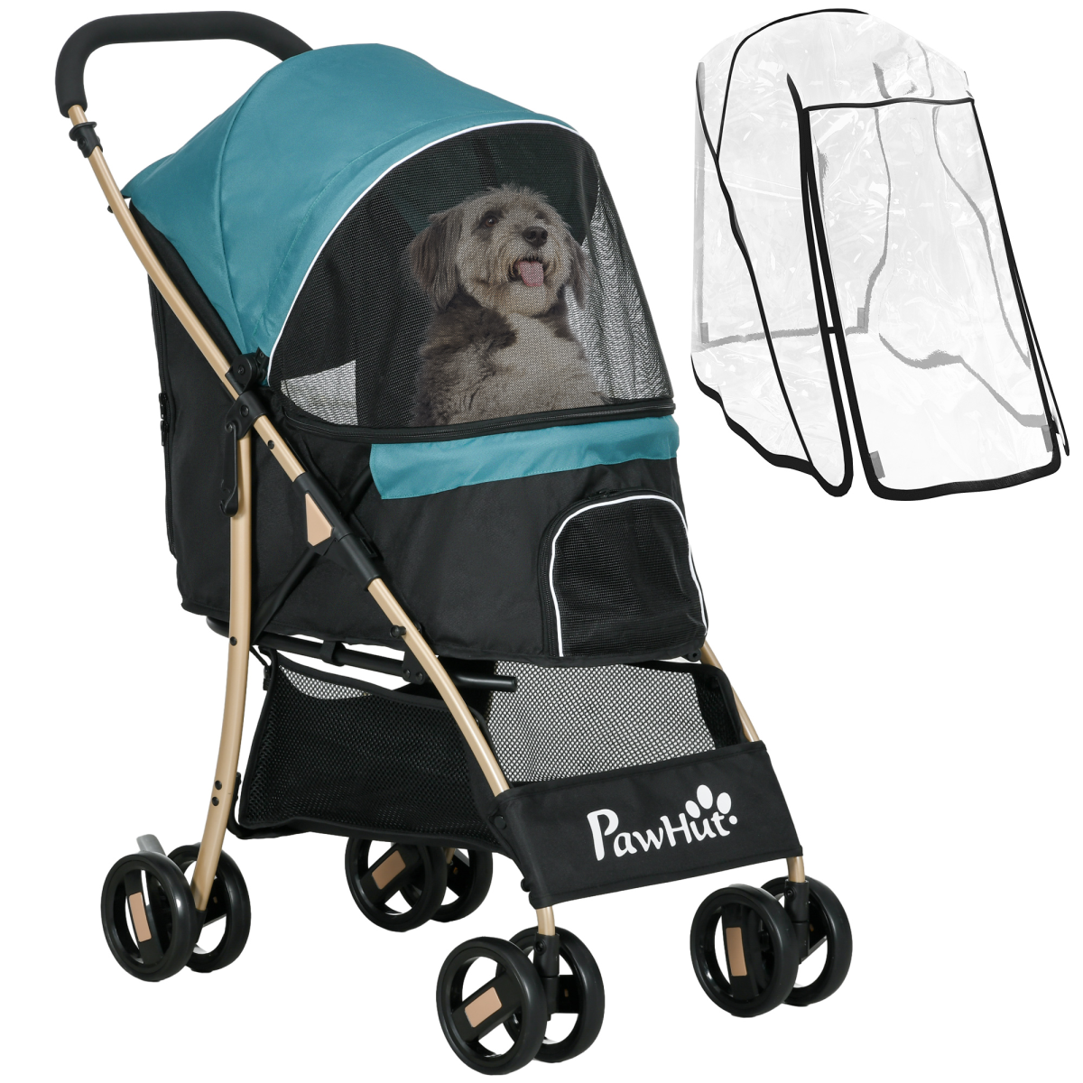 PawHut Foldable Pet Stroller for Small Dogs with Rain Cover