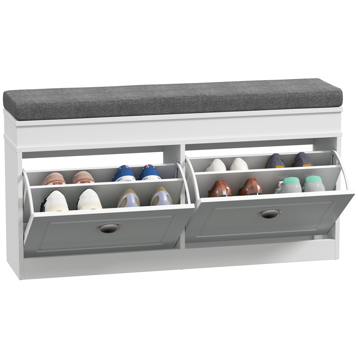 Shoe Storage Bench with Padded Seat Cushion and 2-Drawer Cabinet Organizer