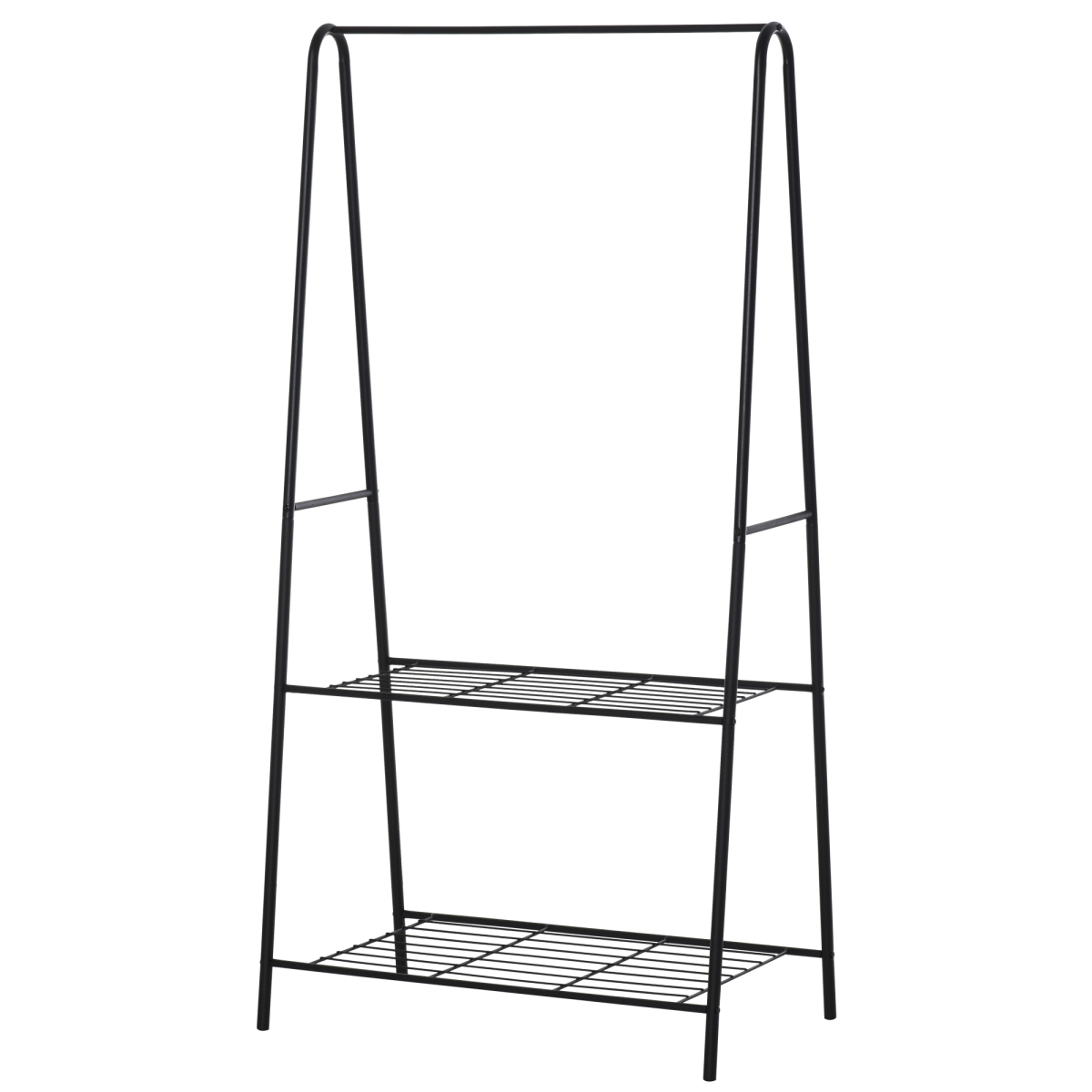 HOMCOM 2-Tier A-Shaped Steel Clothes Rack with Hanging Rail, Black