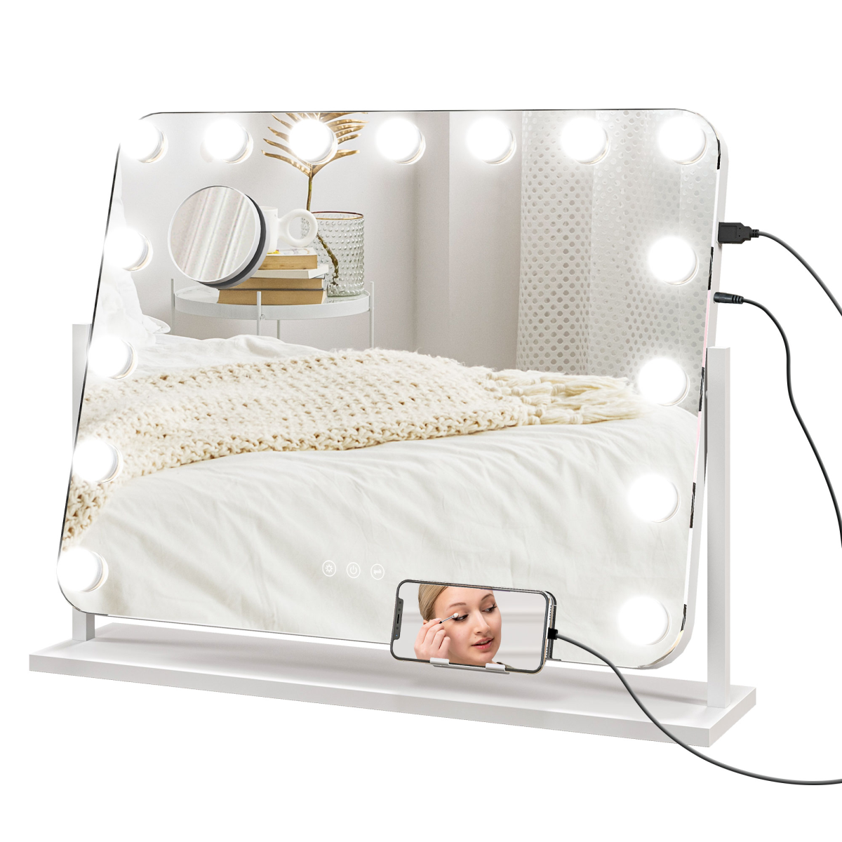 HOMCOM Hollywood Dimmable LED Makeup Mirror with 10x Magnifier, USB Port