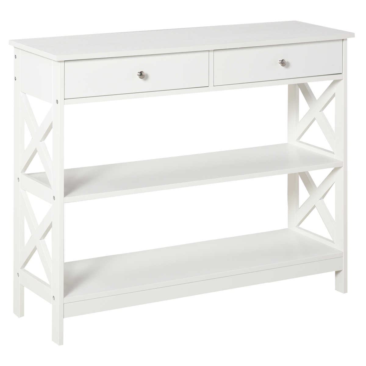 HOMCOM White Console Table with 2 Drawers, Shelves and Flat Top