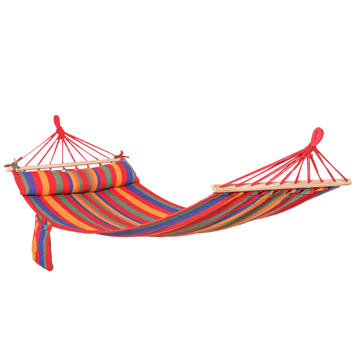 Outsunny Portable Polyester-Cotton Hammock with Headrest, Side Pocket, Hardwood Spreader Bar