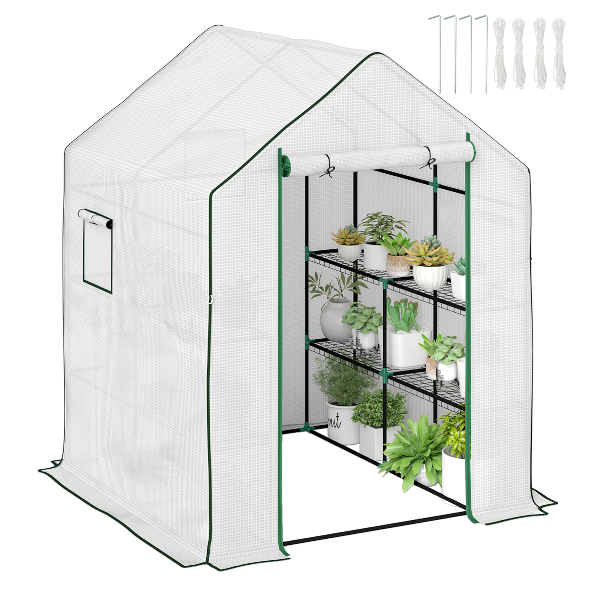 Outsunny Walk-In Greenhouse with 8 Shelves, White