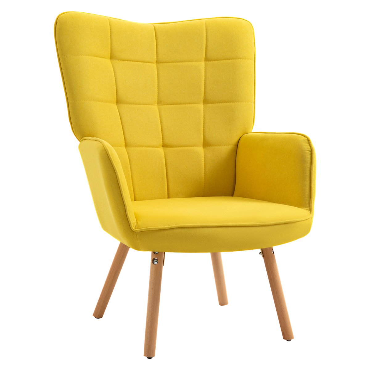 HOMCOM Modern Velvet-Touch Tufted Wingback Accent Chair with Wooden Legs