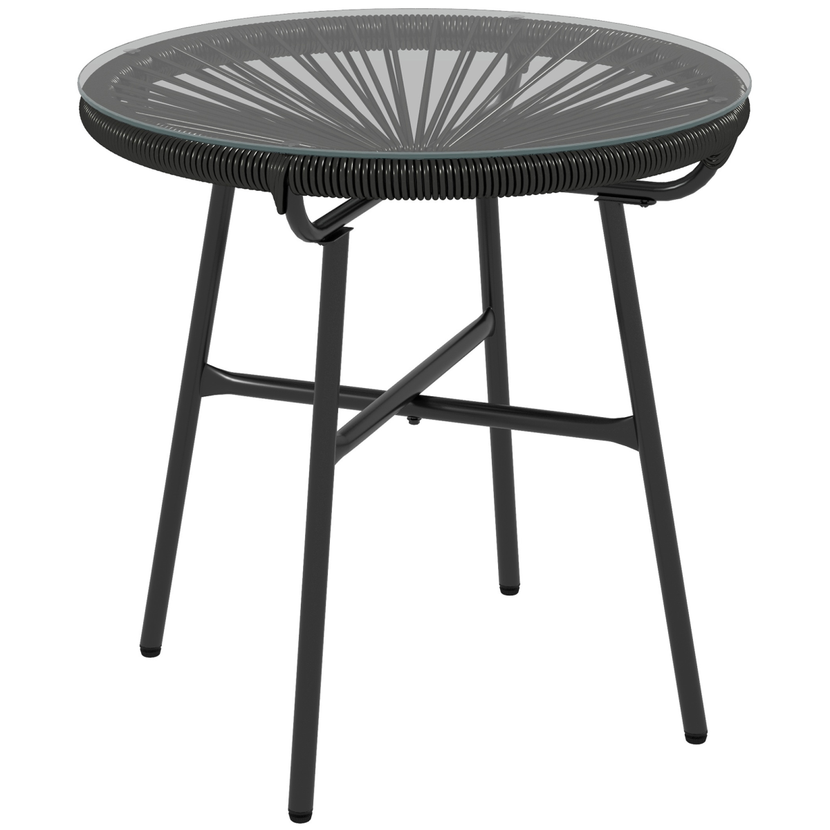 Outsunny Outdoor Rattan Coffee Table with Tempered Glass Top, Black