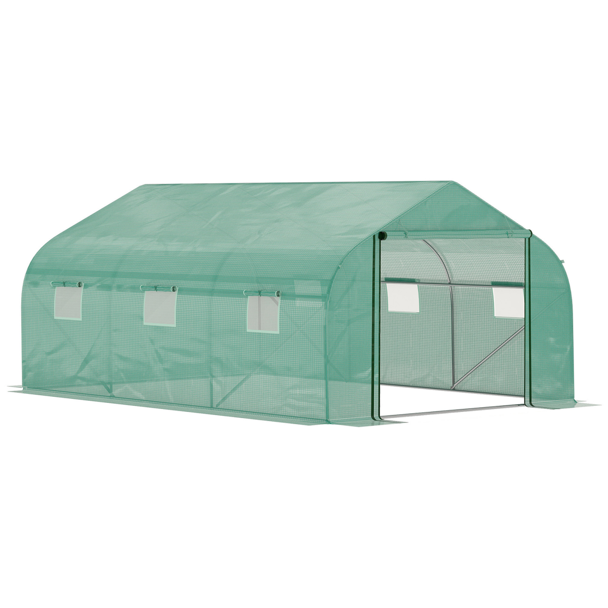 Outsunny 4.47 x 3 x 2m Walk-In Polytunnel Tent with PE Cover, Zip Door, 6 Mesh Windows, Green