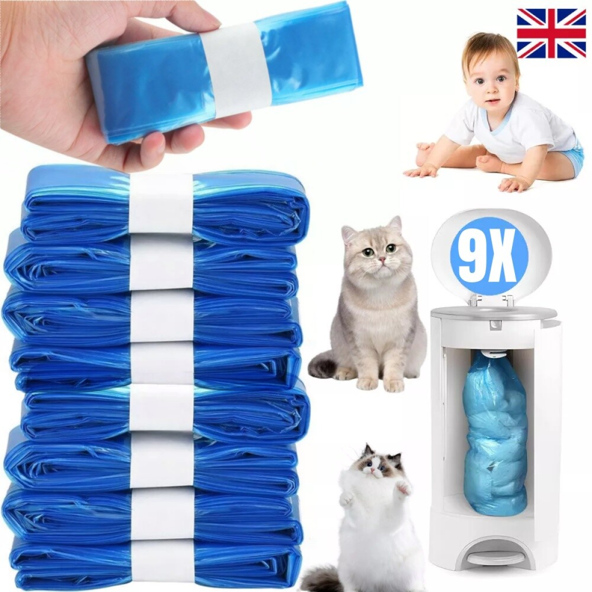 9 Pack Nappy Bin Refill Cassettes for Angelcare, Tommee Tippee & Click