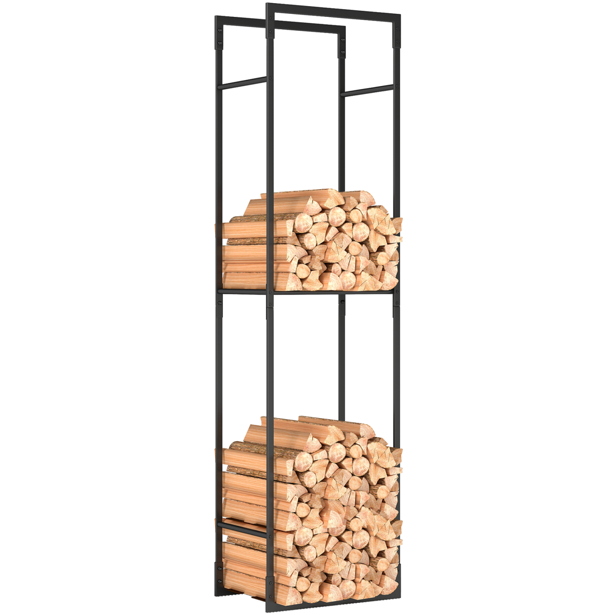 Outsunny Metal Firewood Rack with Adjustable Shelf, Black