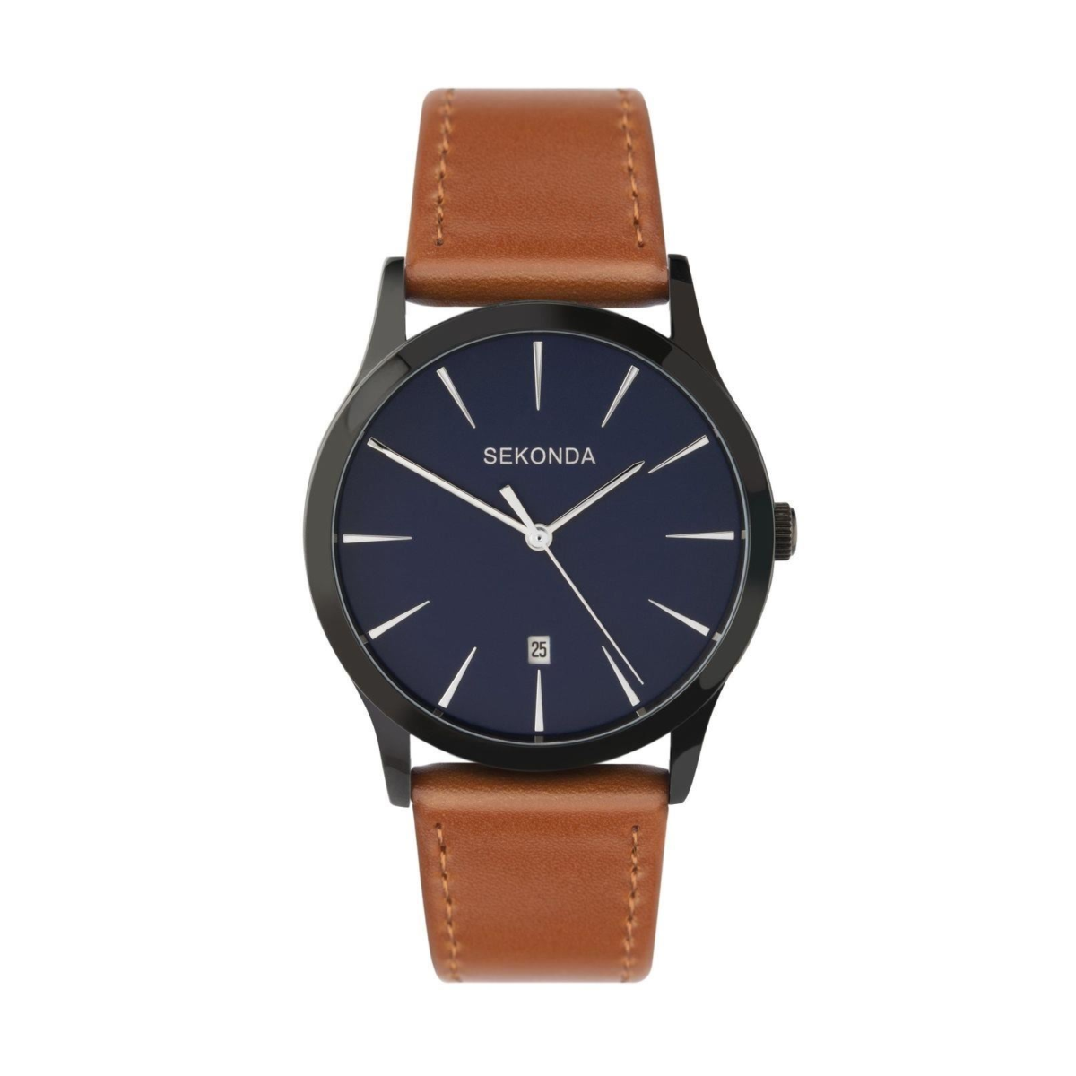 Sekonda Men's Quartz Analogue Watch, Blue Dial, Brown Leather Strap, 39mm Case