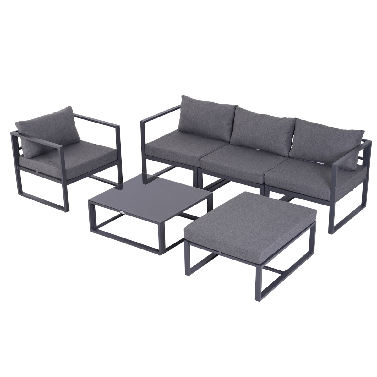 6 Piece Garden Sectional Sofa Set with Coffee Table and Footstool, Aluminium Frame, Outsunny