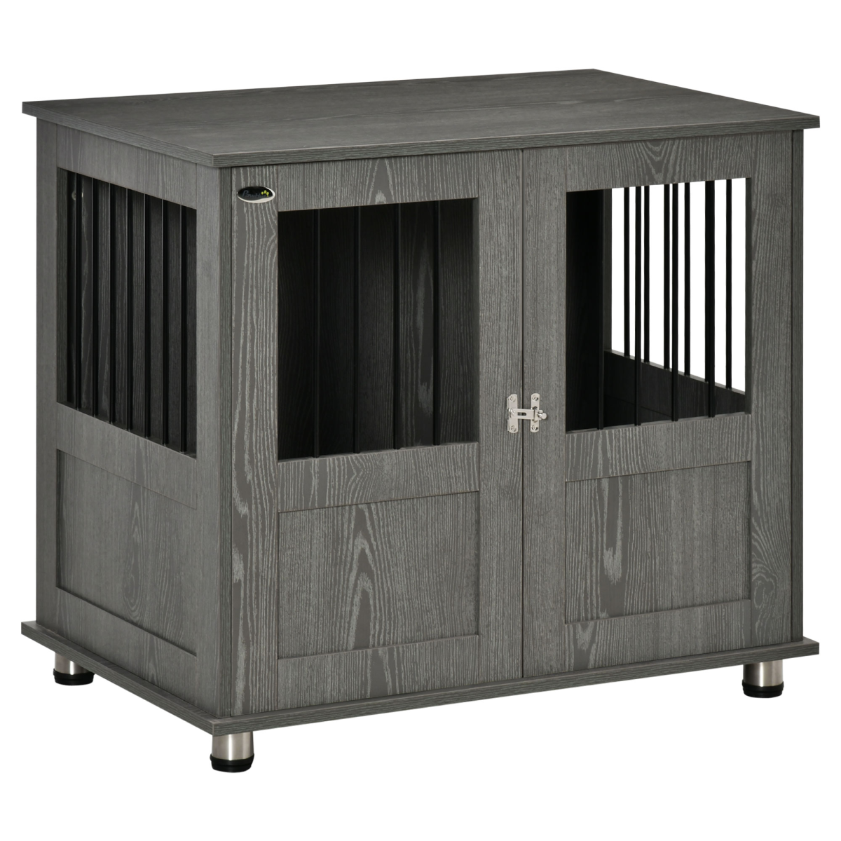 PawHut Wooden & Wire Dog Cage for Medium Dogs, Stylish Pet Kennel with Magnetic Doors, Wide Top and Elevated Base