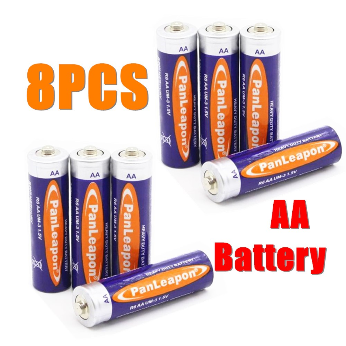 8 Pack AA 1.5V Carbon-Zinc Batteries for Small Devices
