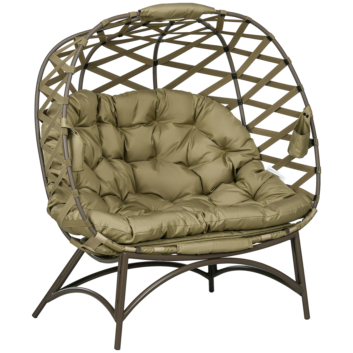 Outsunny 2-Seater Outdoor Egg Chair with Cushion and Cup Pockets, Khaki