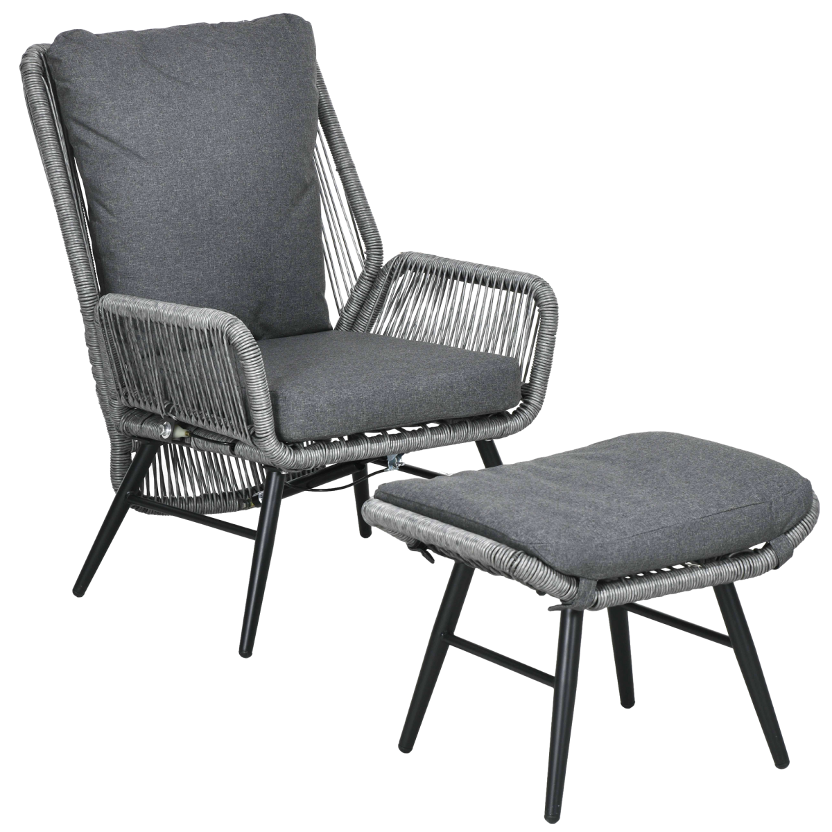 Outsunny Outdoor Rattan Recliner Chair and Footrest Set with Adjustable Backrest, Grey