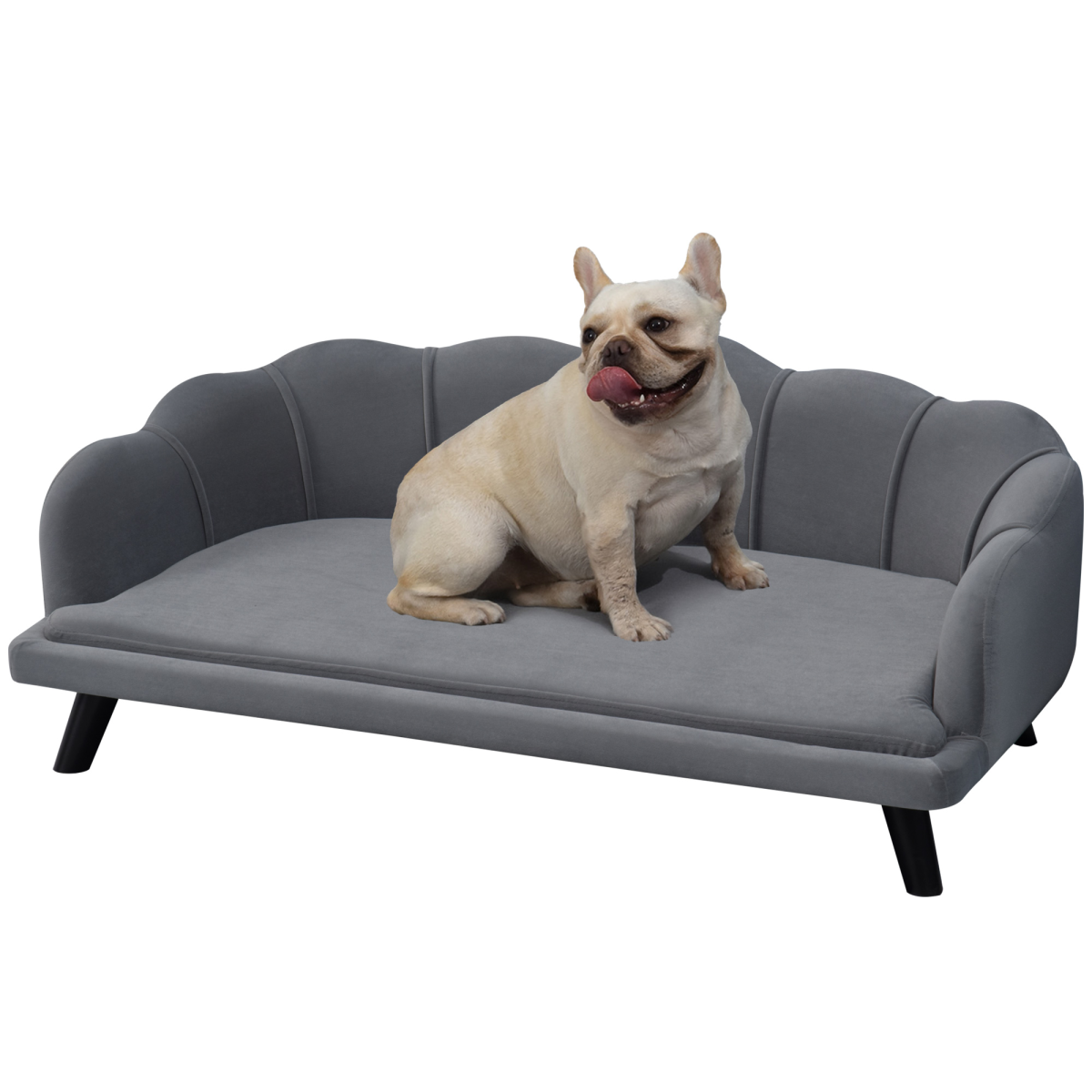 PawHut Grey Dog Sofa Bed with Cushion and Wooden Legs for Medium and Large Dogs