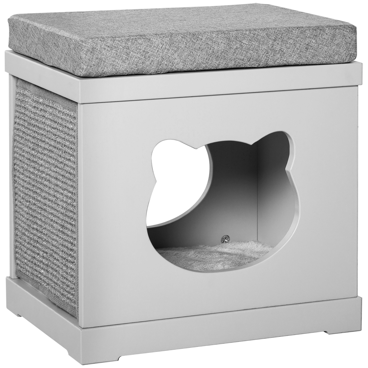 PawHut Cat House Bed Kitten Cave Cube Indoor with Soft Cushion and Two Sisal Scratching Pads, Grey