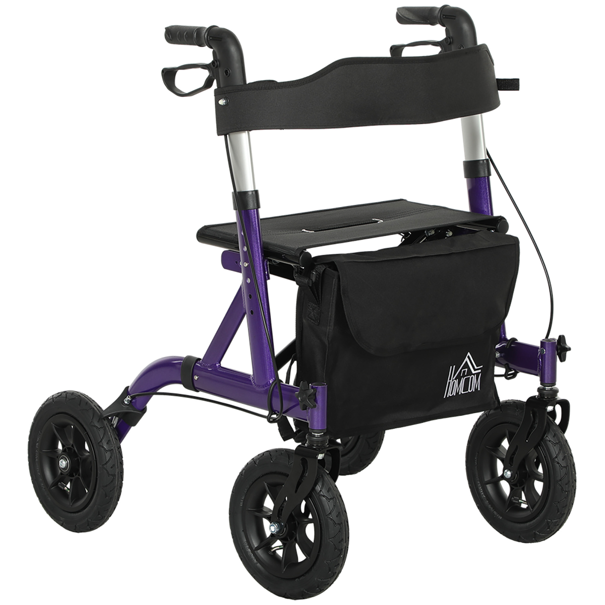HOMCOM Rollator Walker with Seat, Brakes, Bag, All-Terrain Wheels