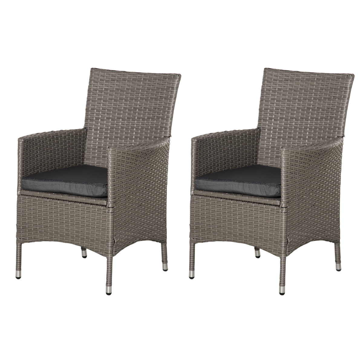 Outsunny Set of 2 Outdoor Rattan Armchairs with Armrests and Cushions, Grey
