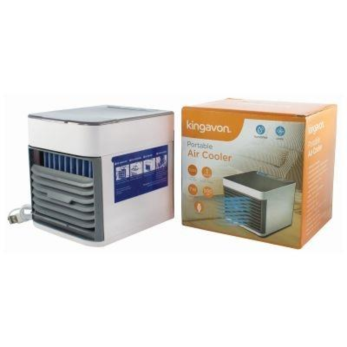 Kingavon Portable Air Cooler and Humidifier with 3-Speed Fan and Night Light, USB Powered