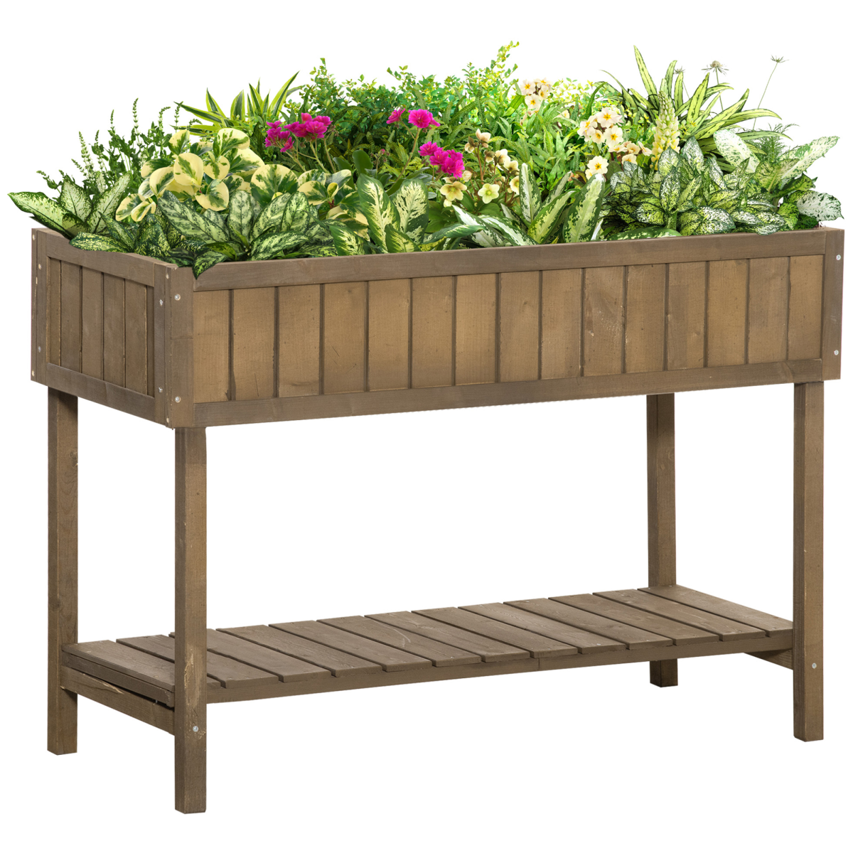 Outsunny Wooden Raised Bed Garden Plant Stand with 8 Boxes, 110 x 46 x 76 cm, Brown