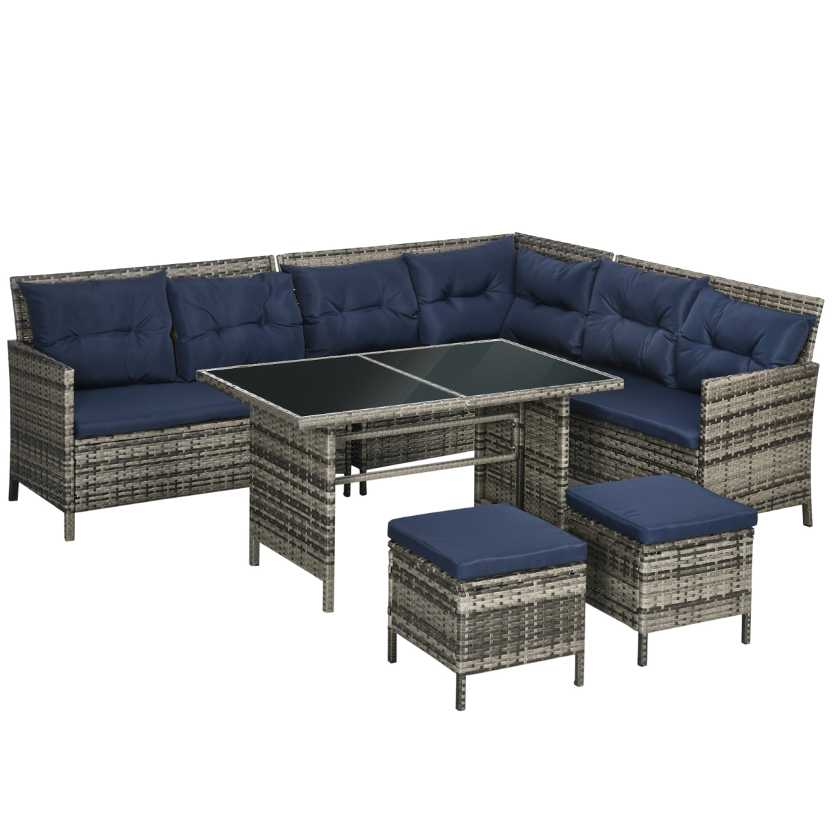 Outsunny 6 Piece Patio Wicker Rattan Sofa Set with Cushions, Dark Blue