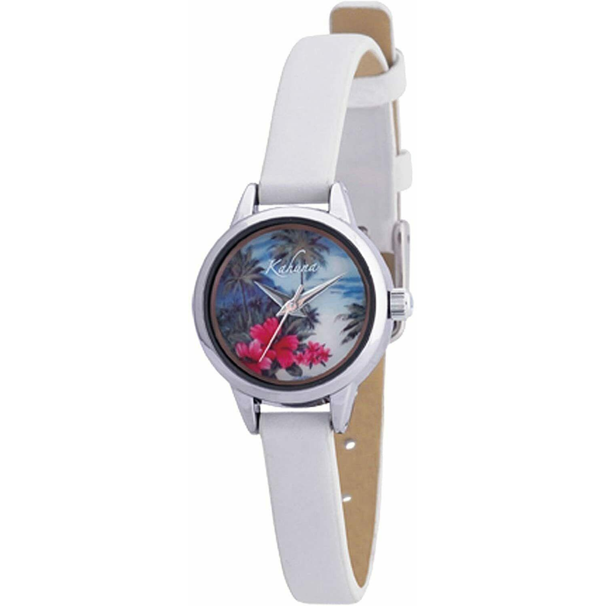 Kahuna Ladies Hawaiian Tropical Sunset Design Dial and White Leather Strap Watch AKLS-0151L  - CLEARANCE NEEDS RE-BATTERY