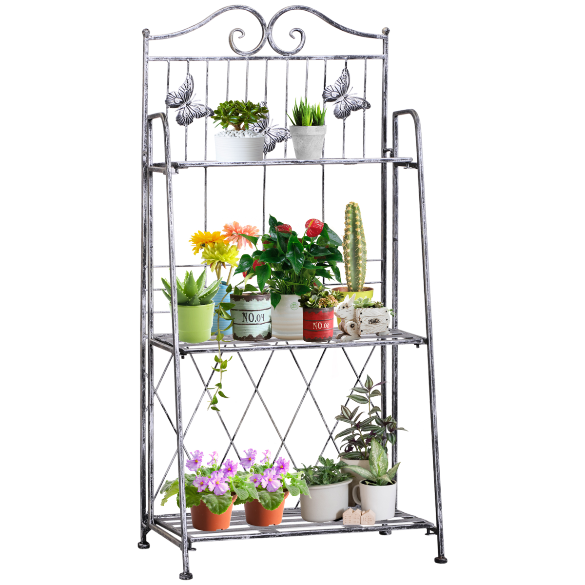 3-Tier Metal Folding Plant Stand Display Rack for Indoor and Outdoor Use