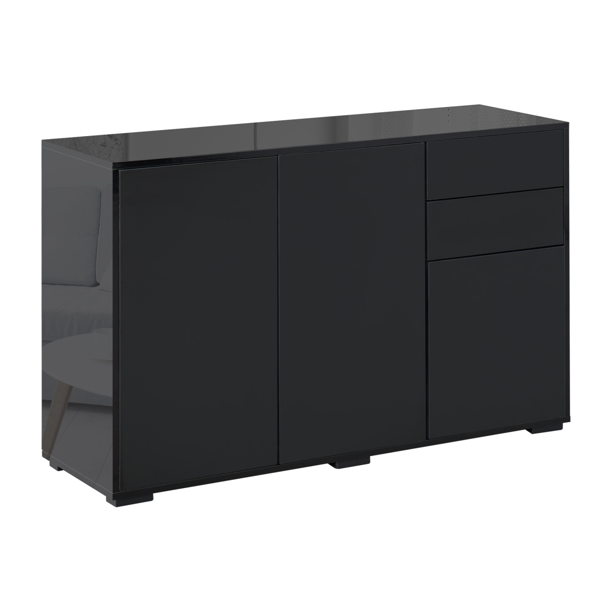 Side Cabinet with 2 Doors and 2 Drawers, Push Open Freestanding Storage Cabinet for Home Office