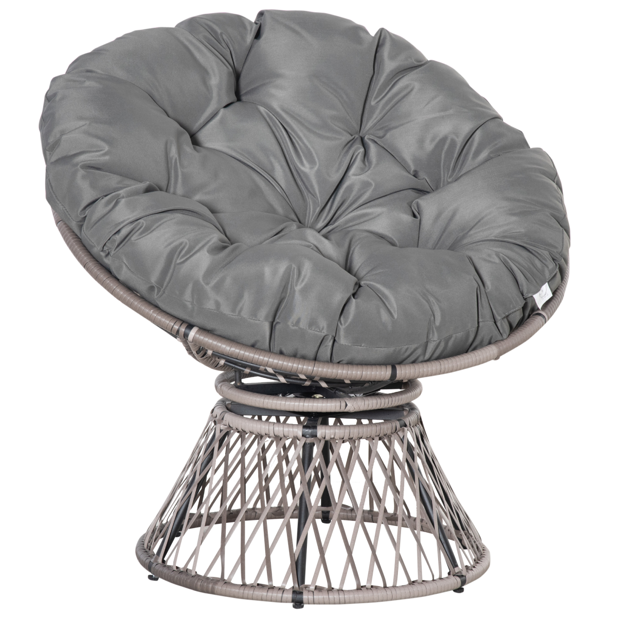 360° Swivel Rattan Papasan Moon Bowl Chair with Cushion, Outdoor, Grey, Outsunny
