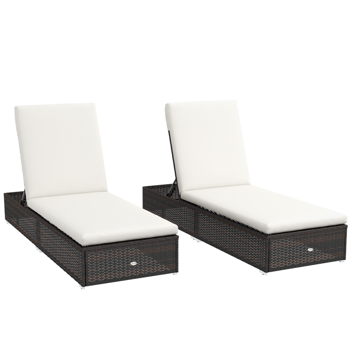 Outsunny Set of 2 Rattan Sun Loungers with Adjustable Back, Brown