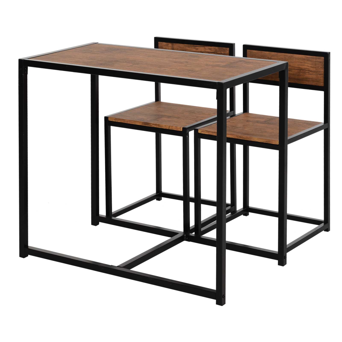 HOMCOM Industrial 3-Piece Bar Stool and Table Set, 2 Stool Chairs and Rectangular Table, Galvanised Steel Frame, Chestnut Brown MDF, Wood Tone