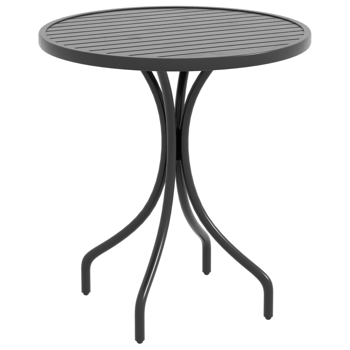 Outsunny Round Black Garden Side Table with Slatted Top, Galvanised Steel Frame, 66cm Dia.