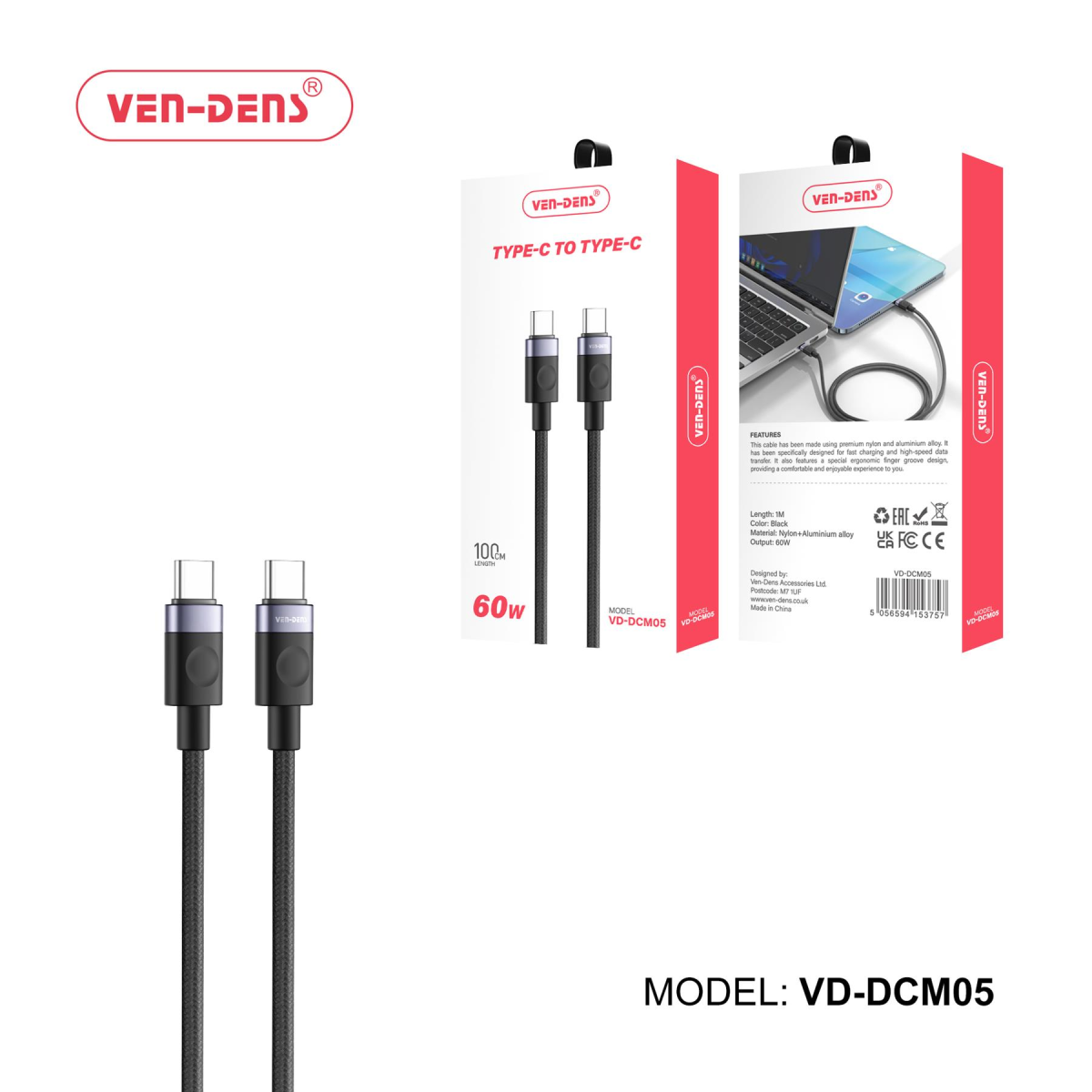 Ven-Dens 60W USB C to Type-C Cable