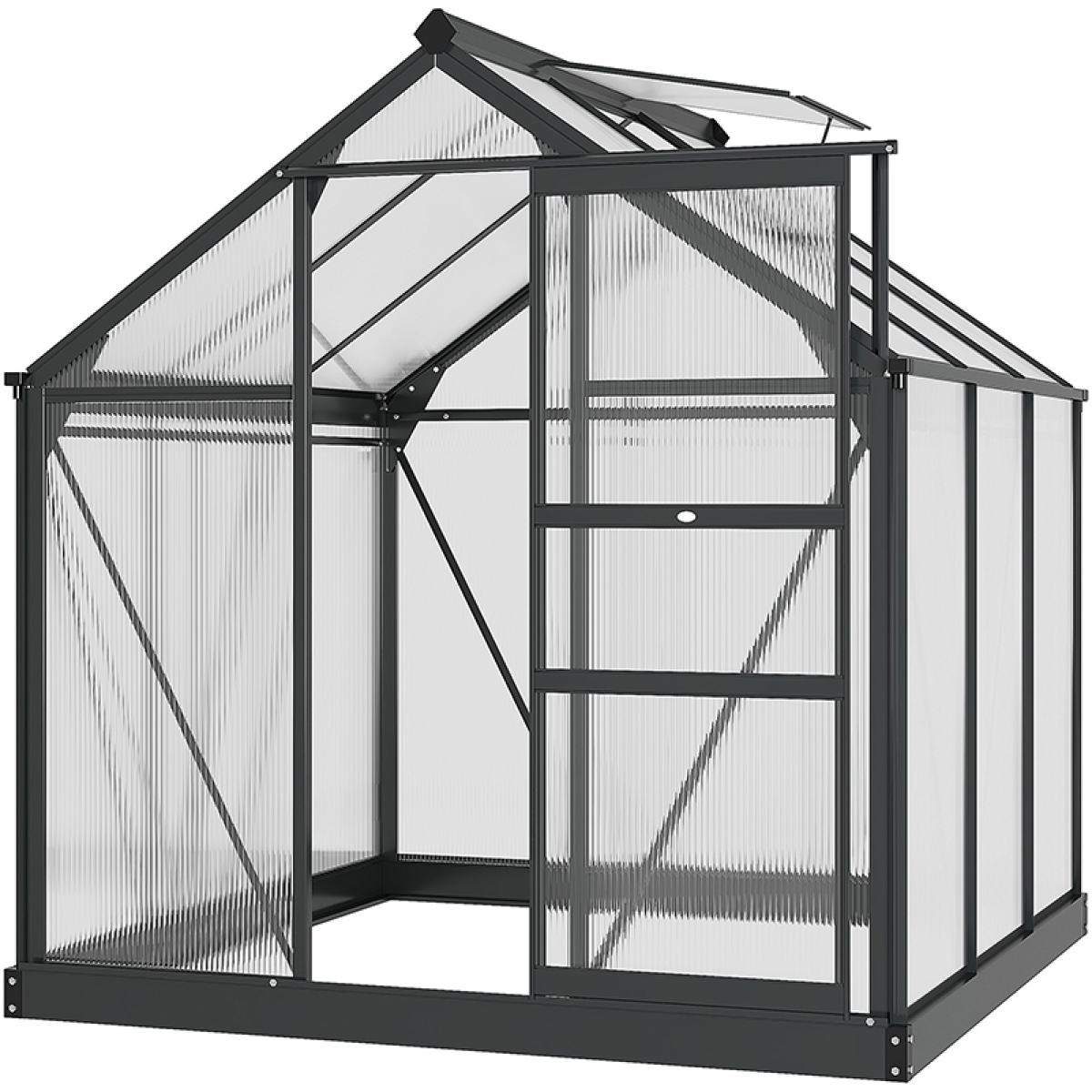 Outsunny 6x6ft Walk-In Polycarbonate Greenhouse, Aluminium Frame, Sliding Door