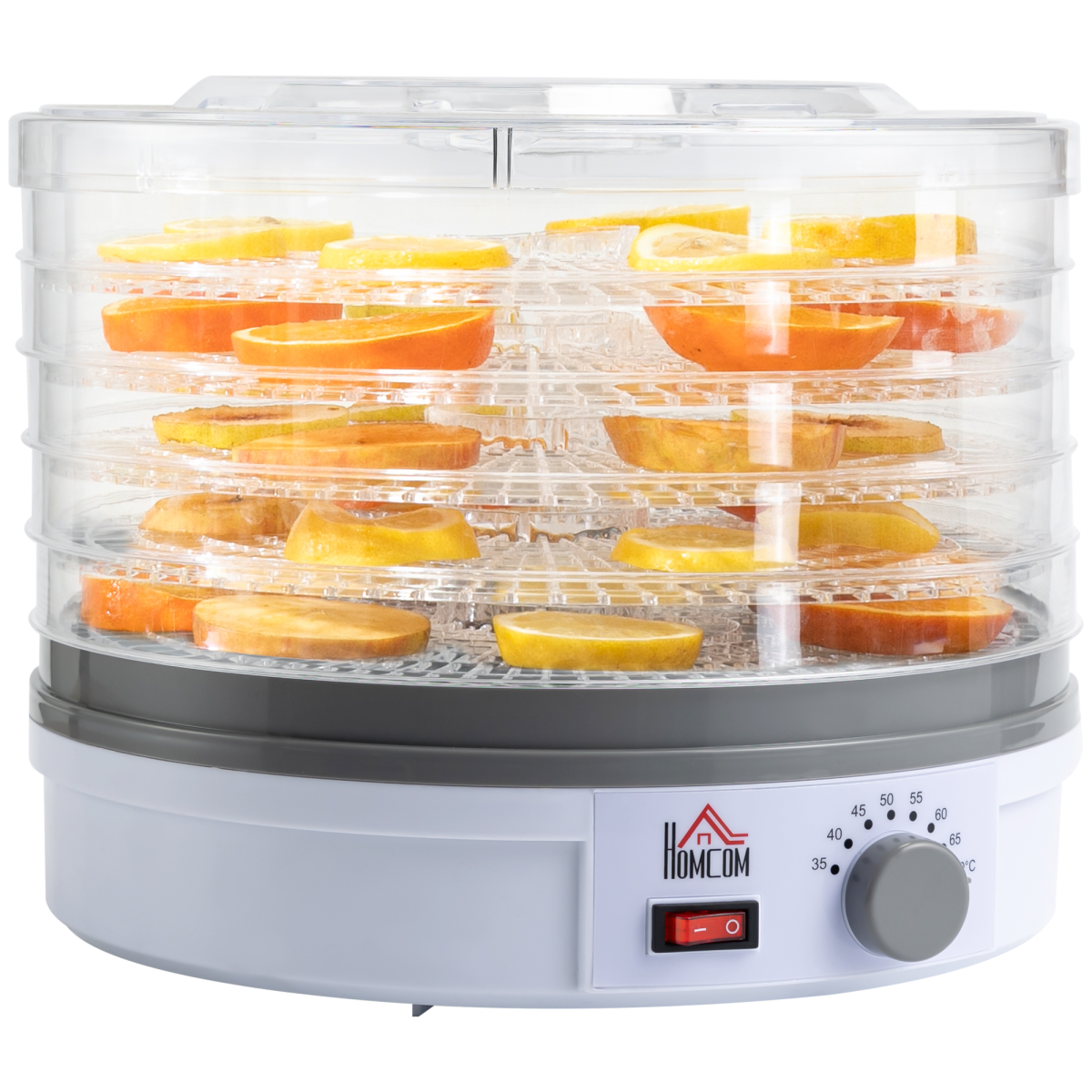 HOMCOM 5-Tier Food Dehydrator, 245W, Stainless Steel, Adjustable Temperature, Timer, White