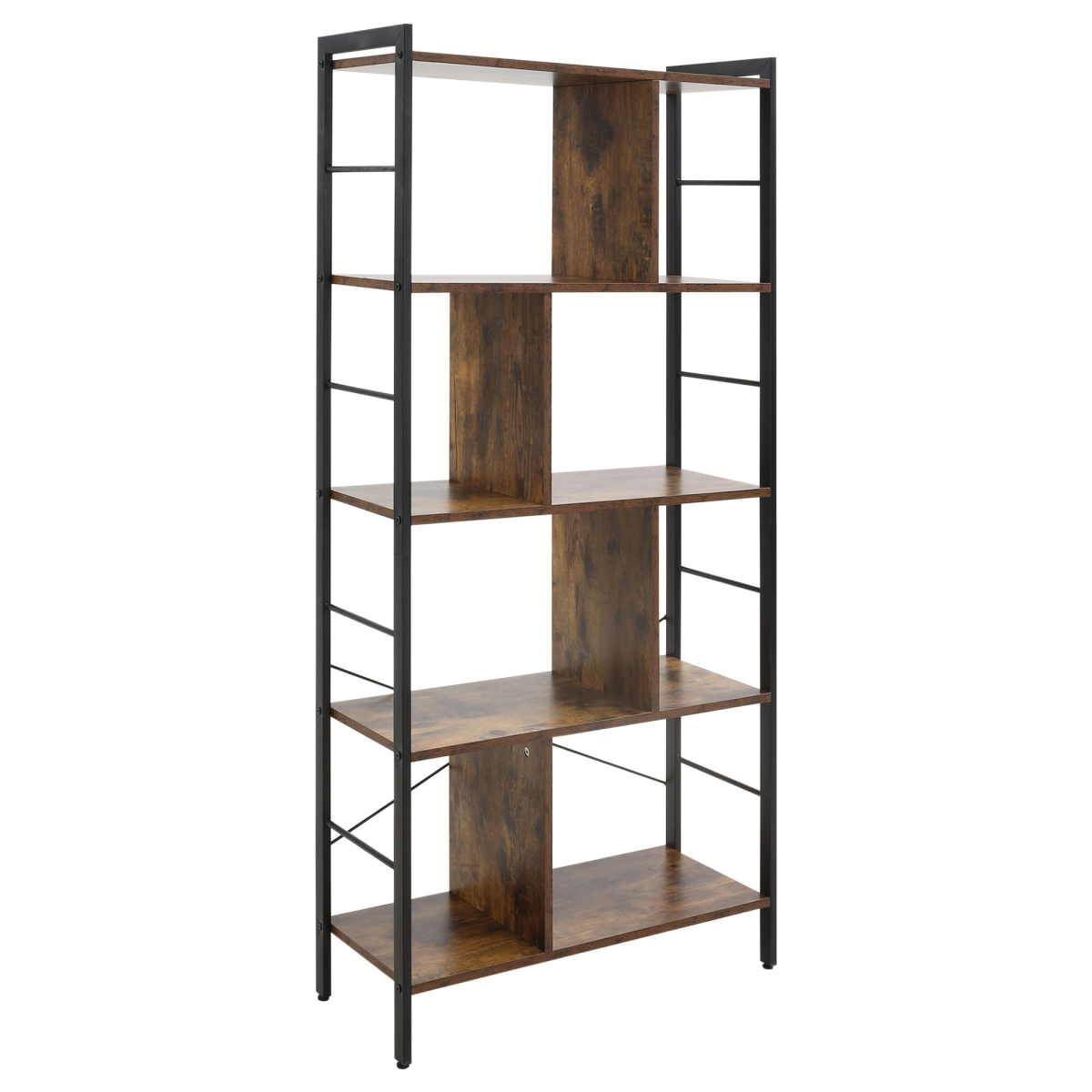 Industrial 5-Tier Storage Shelf Bookcase with Metal Frame, Floor Standing Display Rack, Brown and Black