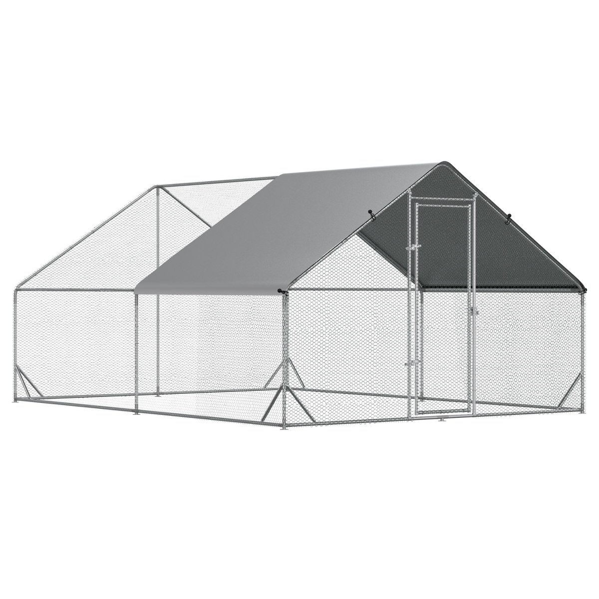Large Galvanized Walk-In Chicken Run with Cover, 3 x 4 x 2 m, for Chickens, Rabbits and Ducks