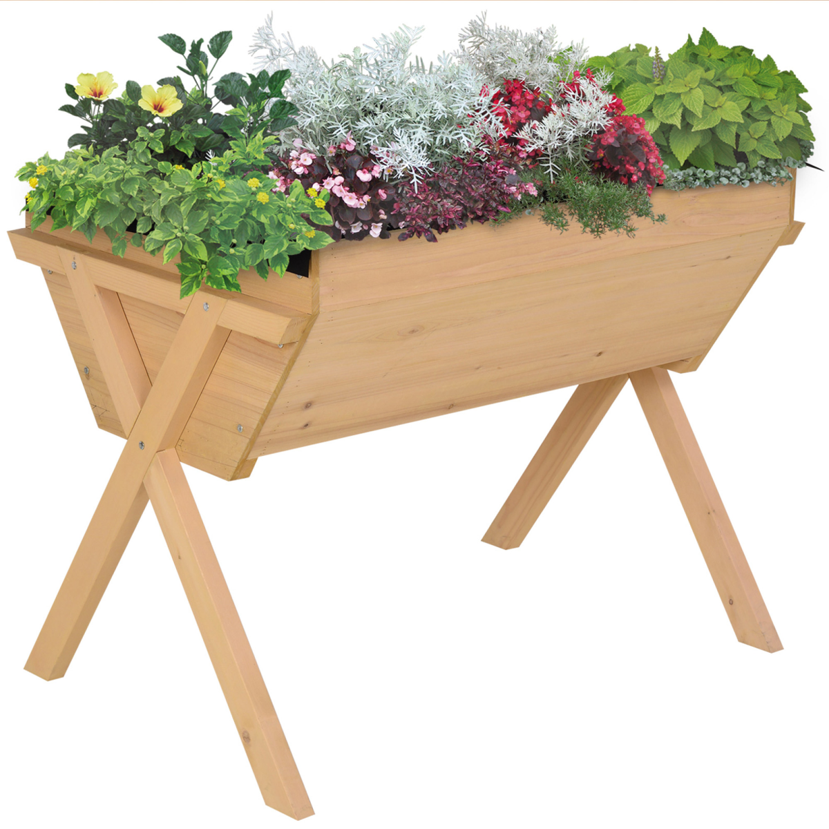 Outsunny Large Fir Wood Raised Planter Trough with Liner Bag, Drainage Hole, Natural Finish