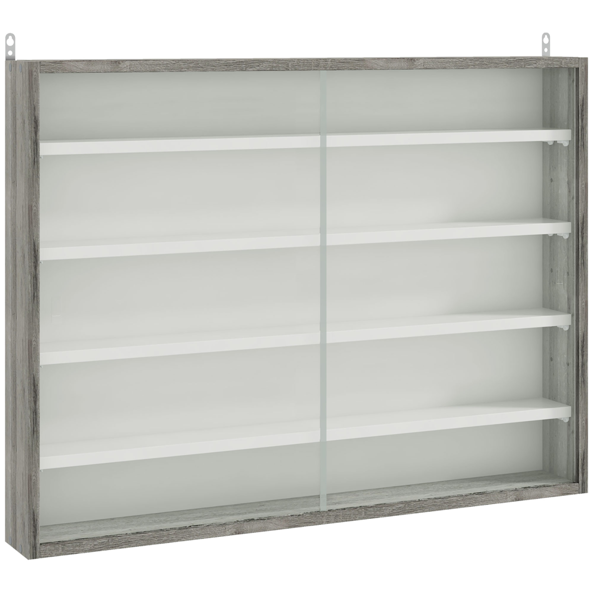 HOMCOM 5-Tier Wall-Mounted Display Cabinet with Glass Doors, Grey