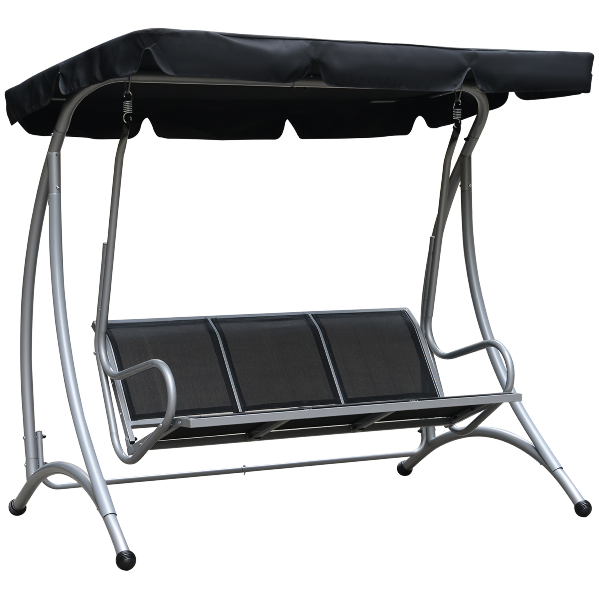 Outsunny 3-Person Steel Outdoor Swing Chair with Adjustable Canopy, Black Mesh Seat