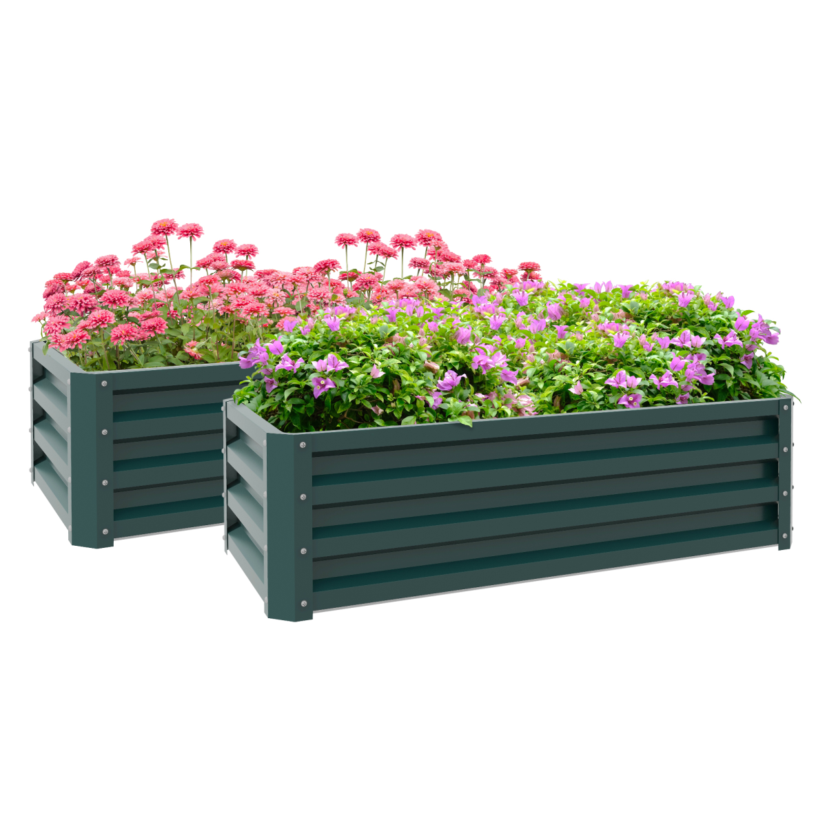 Outsunny Set of 2 Green Galvanised Steel Raised Garden Bed Planter Boxes