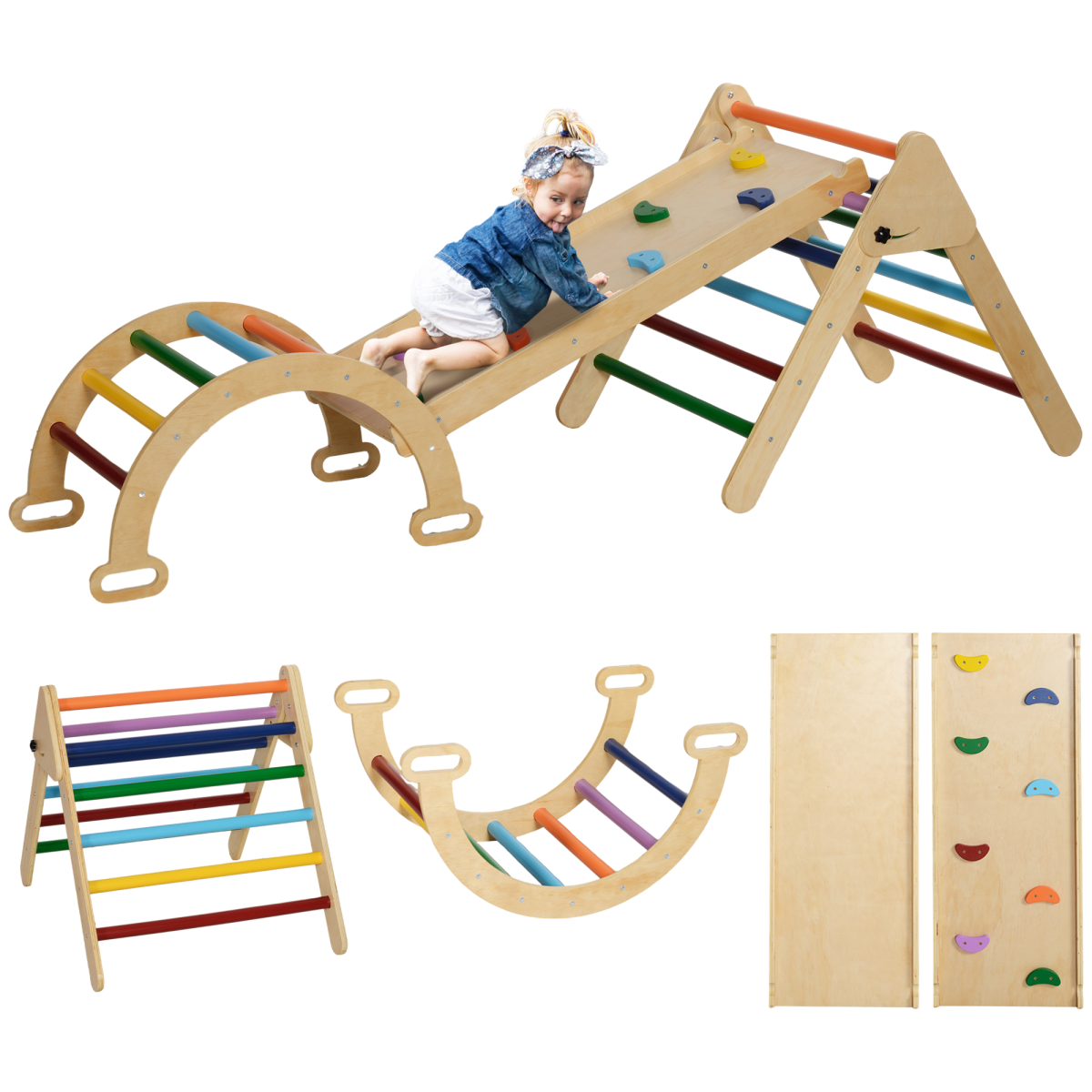 AIYAPLAY 5-in-1 Toddler Climbing Frame with Slide & Arch, 18-48 Months