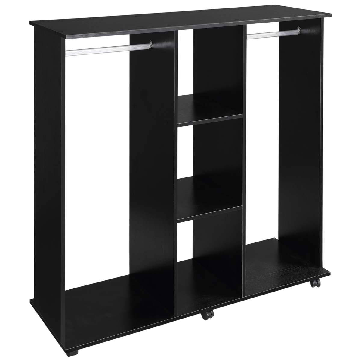 Unbranded 3-Tier Storage Rack with 2 Hanging Rails, 6 Wheels, 120 x 40 x 128 cm