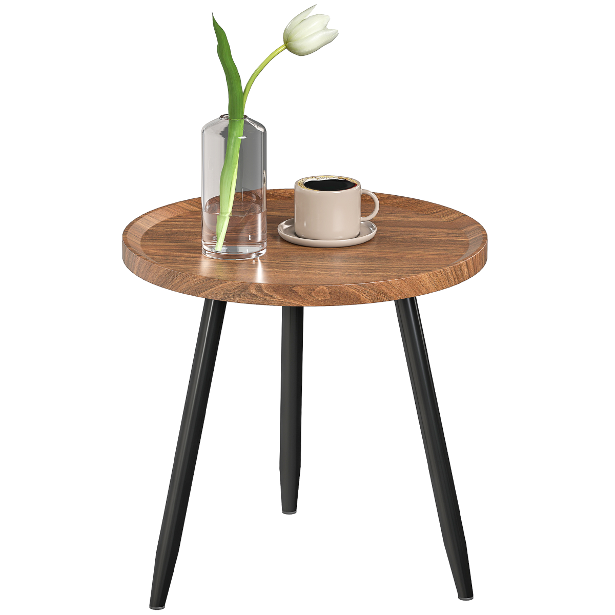 HOMCOM Modern Round End Table, Chestnut Wood Effect, Steel Base
