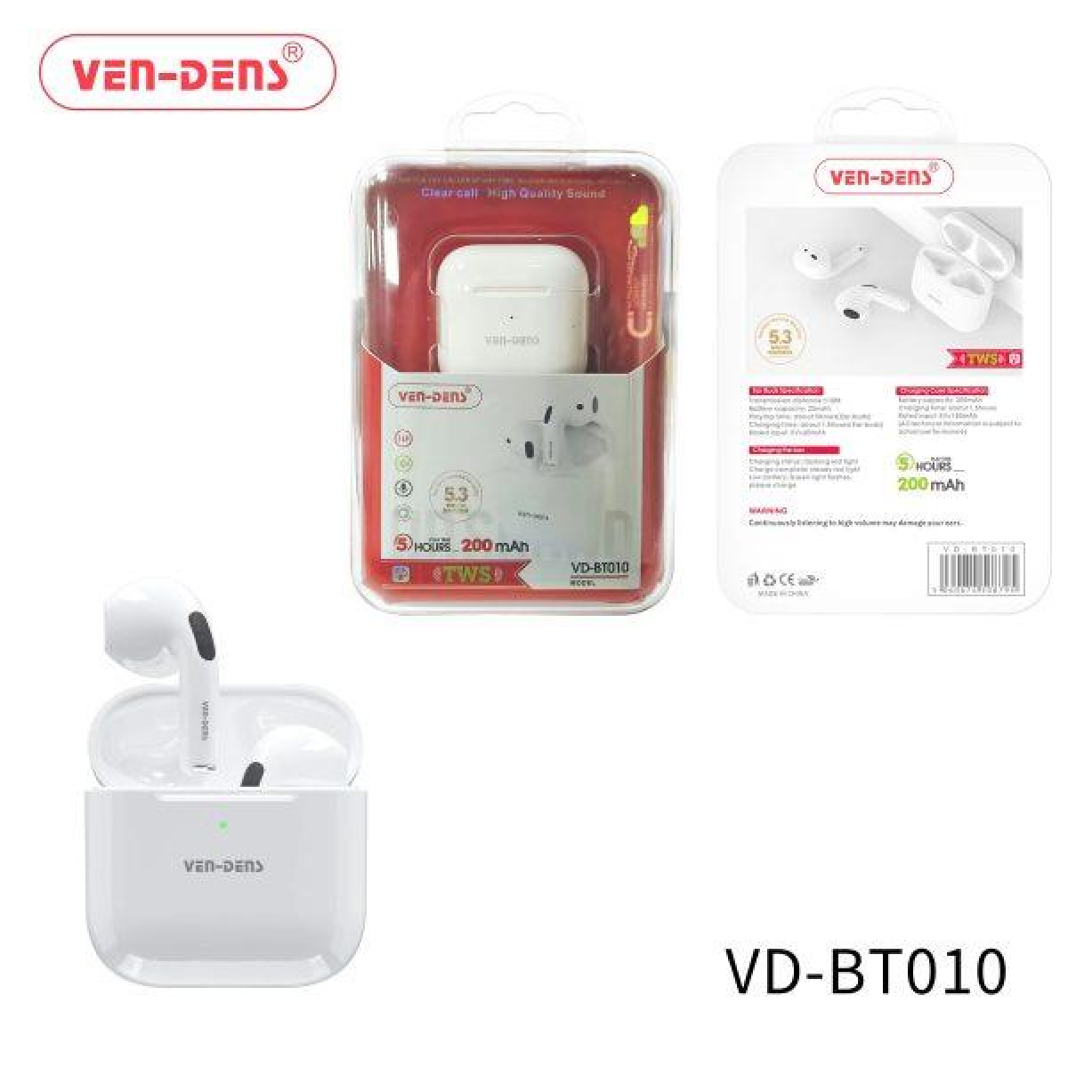 Ven-Dens TWS HD Sound Wireless Bluetooth Earbuds with Charging Case