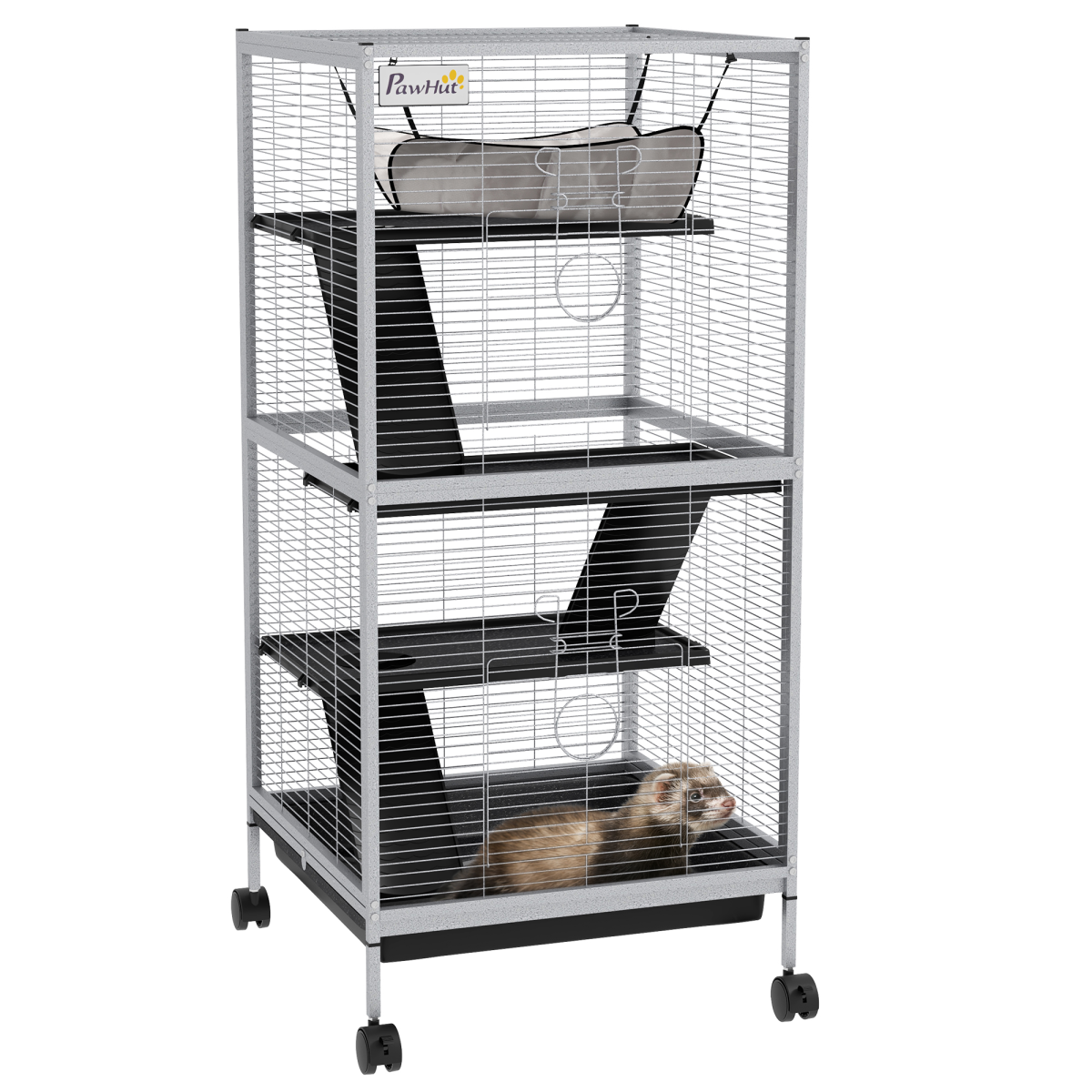 PawHut Rolling Small Animal Cage for Chinchillas, Ferrets and Kittens, Grey