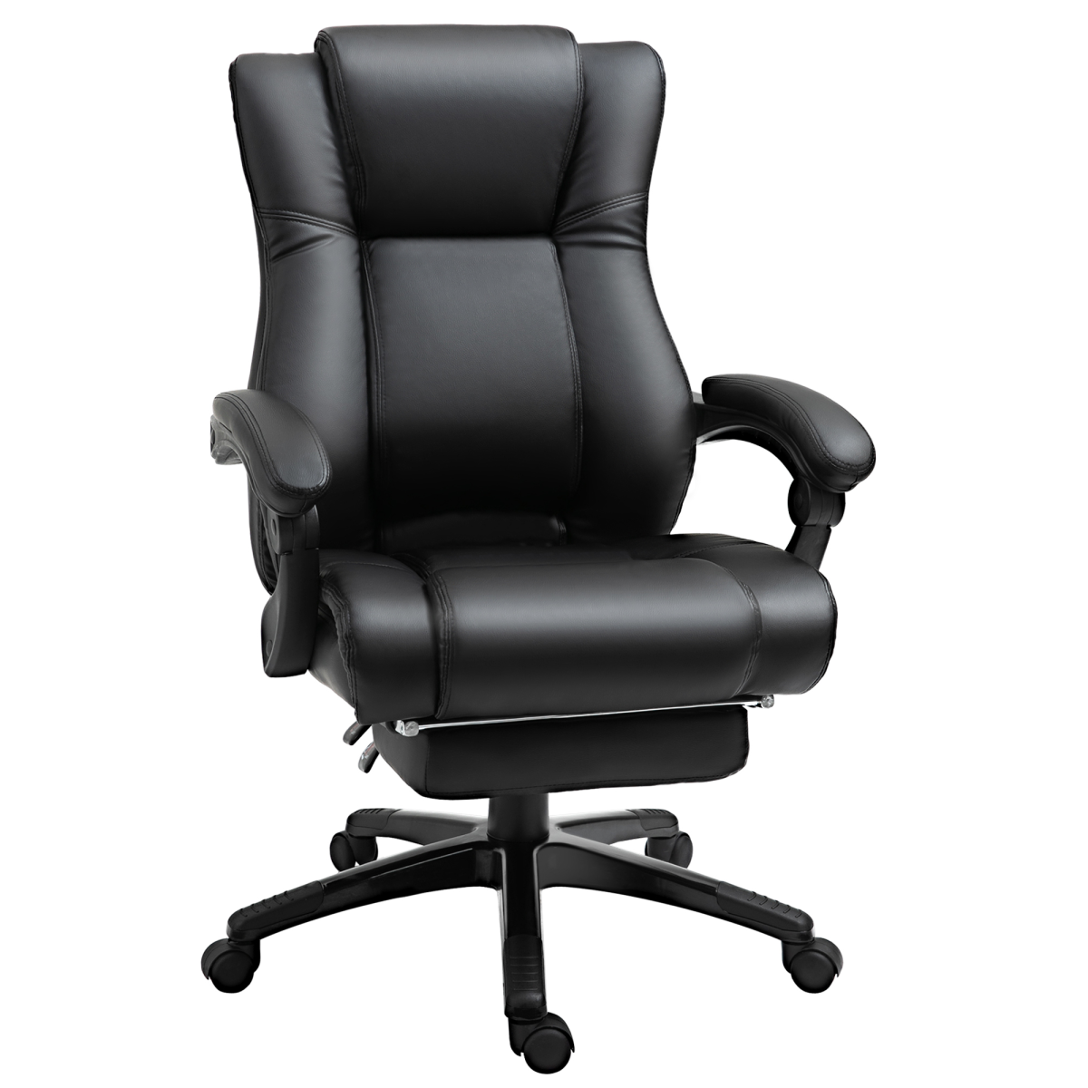 Executive High Back Office Chair with Reclining Backrest, Retractable Footrest, Adjustable Height, 360 Swivel Wheels, Black