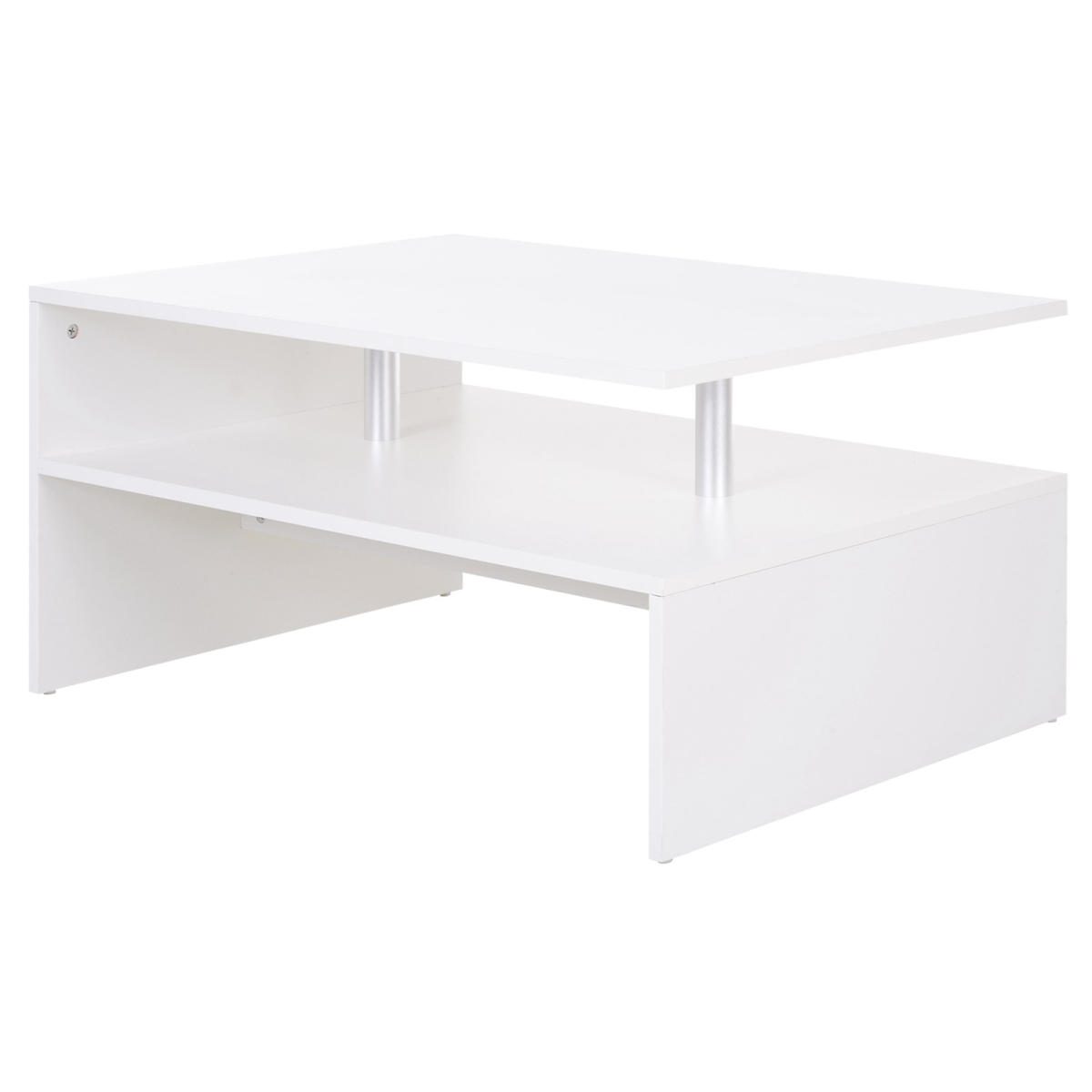 HOMCOM Modern 2-Tier Rectangular Coffee Table Side End Table, White